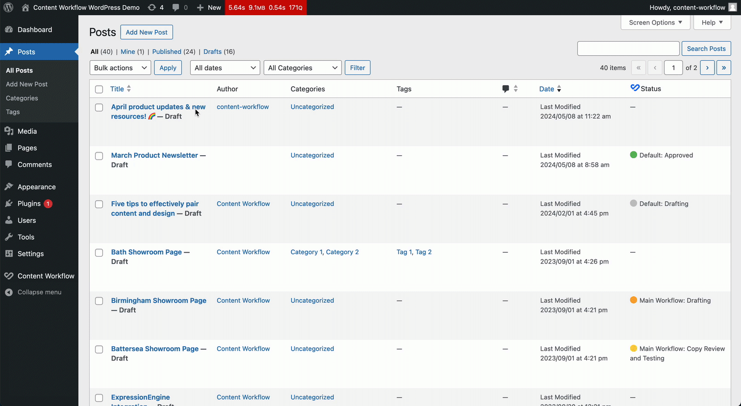 Push specific post to Content Workflow